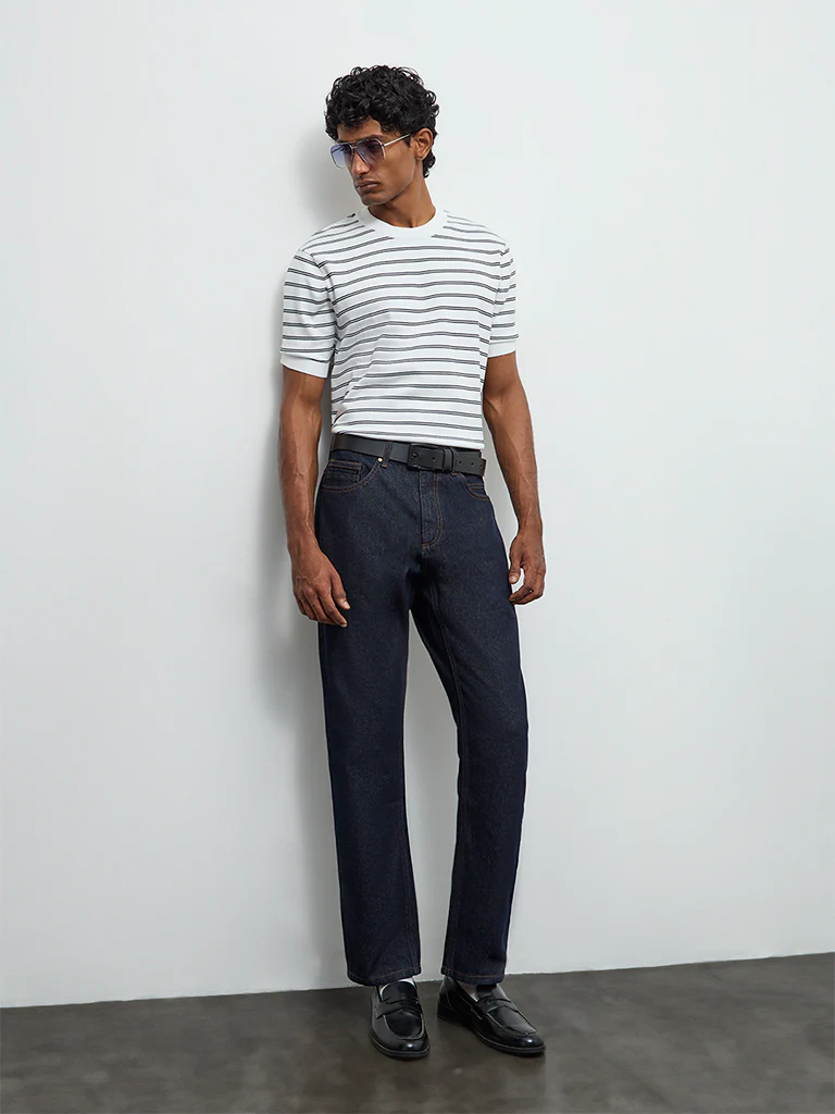 Ascot Off-White Striped Printed Relaxed-Fit Cotton-Blend T-Shirt - Image 3