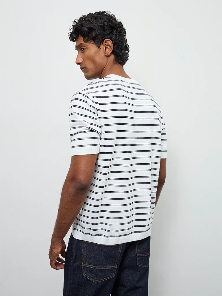 Ascot Off-White Striped Printed Relaxed-Fit Cotton-Blend T-Shirt - Image 5