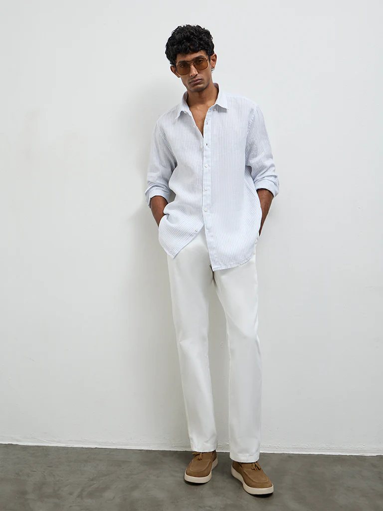 Ascot Off-White Striped Relaxed-Fit Linen Shirt - Image 2