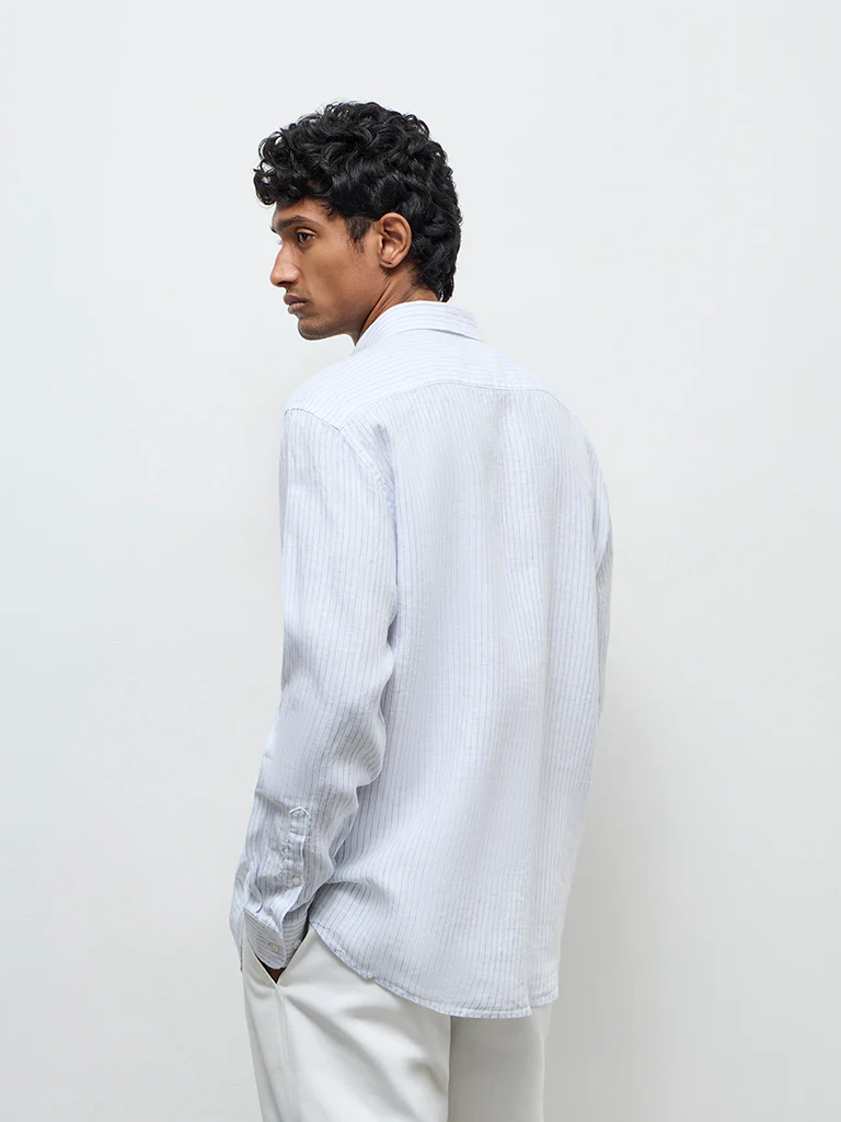 Ascot Off-White Striped Relaxed-Fit Linen Shirt - Image 4