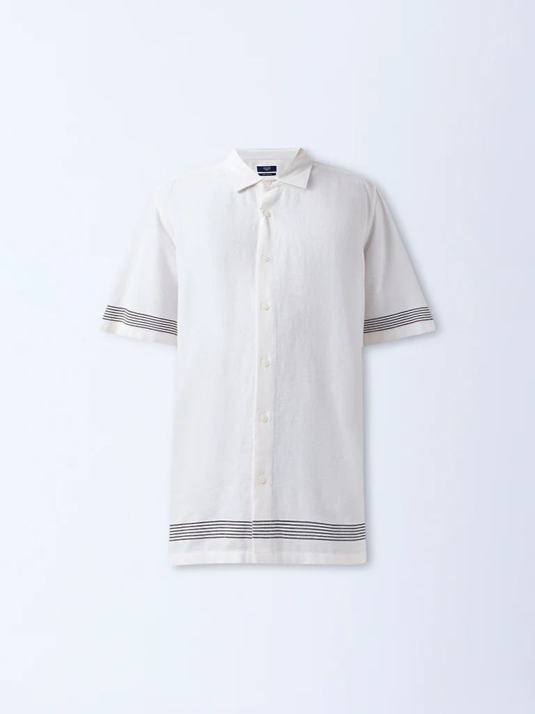 Ascot Off-White Striped Relaxed-Fit Shirt - Image 5