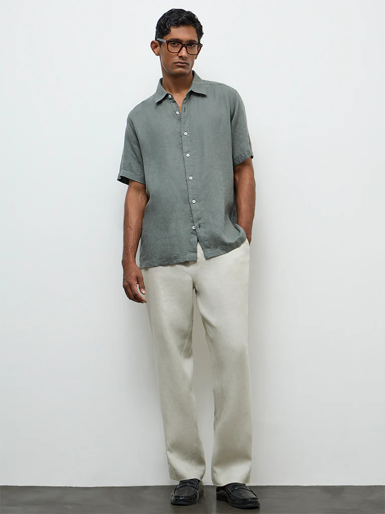 Ascot Olive Relaxed-Fit Linen Shirt - Image 3