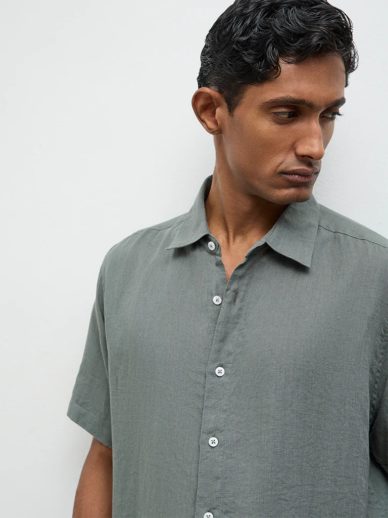 Ascot Olive Relaxed-Fit Linen Shirt - Image 4