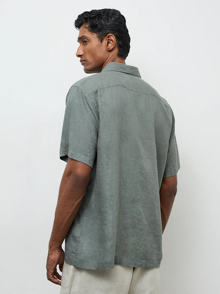 Ascot Olive Relaxed-Fit Linen Shirt - Image 5