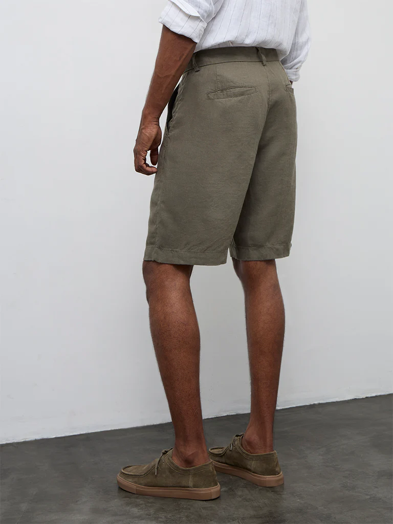 Ascot Olive Relaxed-Fit Mid-Rise Linen Shorts - Image 5