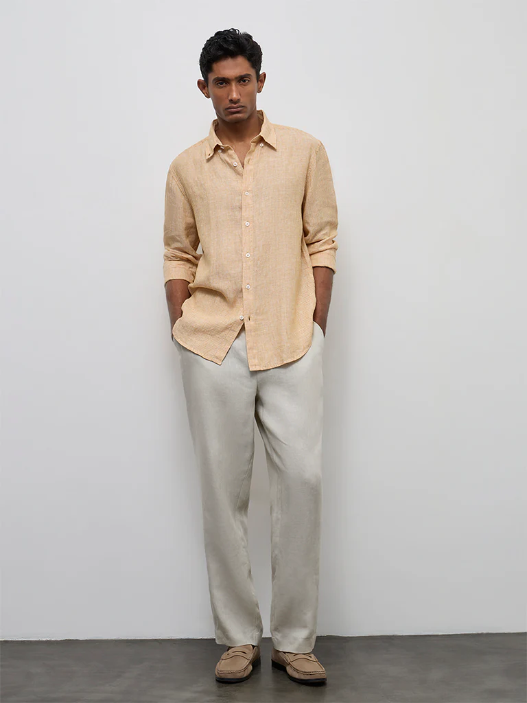 Ascot Orange Striped Relaxed-Fit Linen Shirt - Image 2