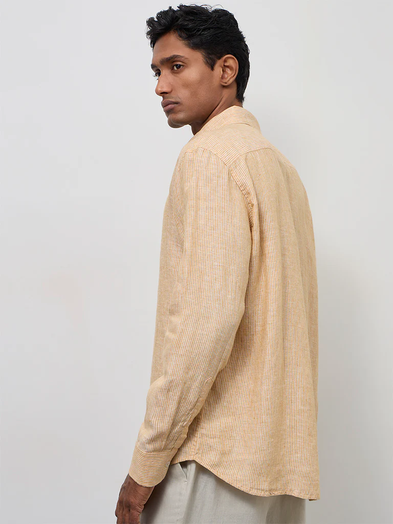 Ascot Orange Striped Relaxed-Fit Linen Shirt - Image 4