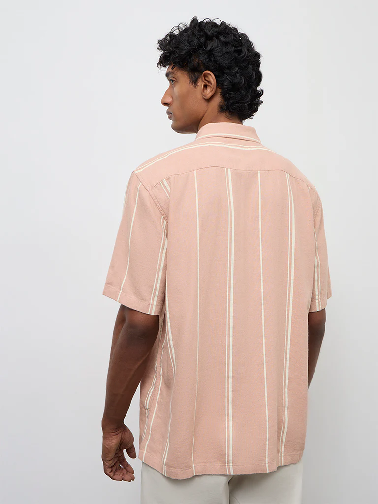 Ascot Peach Striped Relaxed-Fit Shirt - Image 4