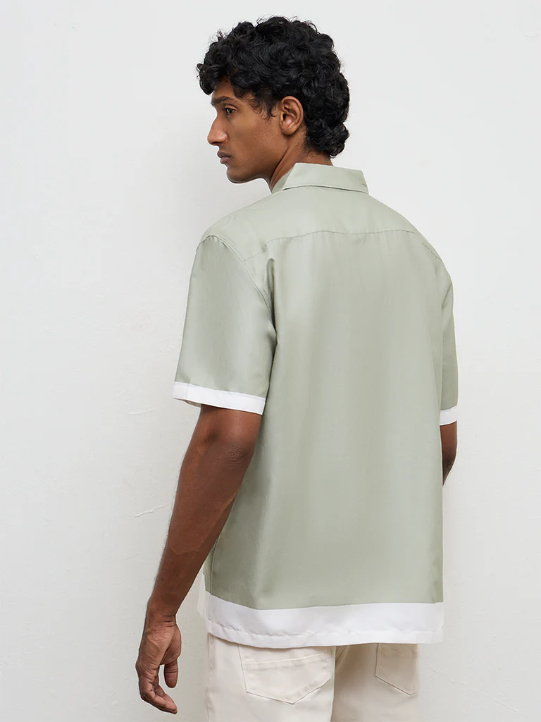 Ascot Sage Color-Blocked Relaxed-Fit Cotton-Blend Shirt - Image 5
