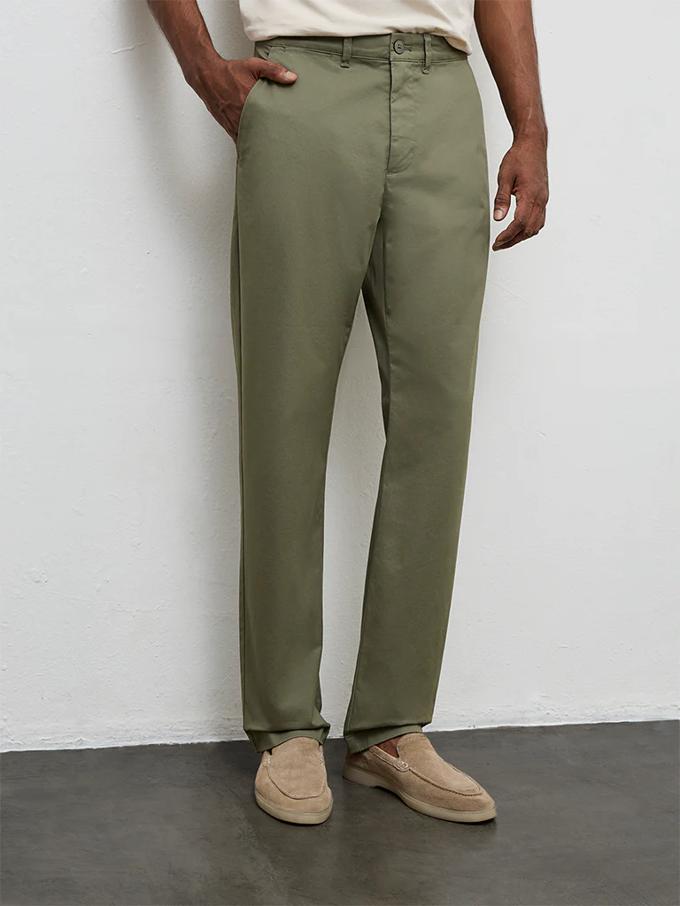 Ascot Sage Relaxed-Fit Mid-Rise Cotton-Blend Trousers - Image 2