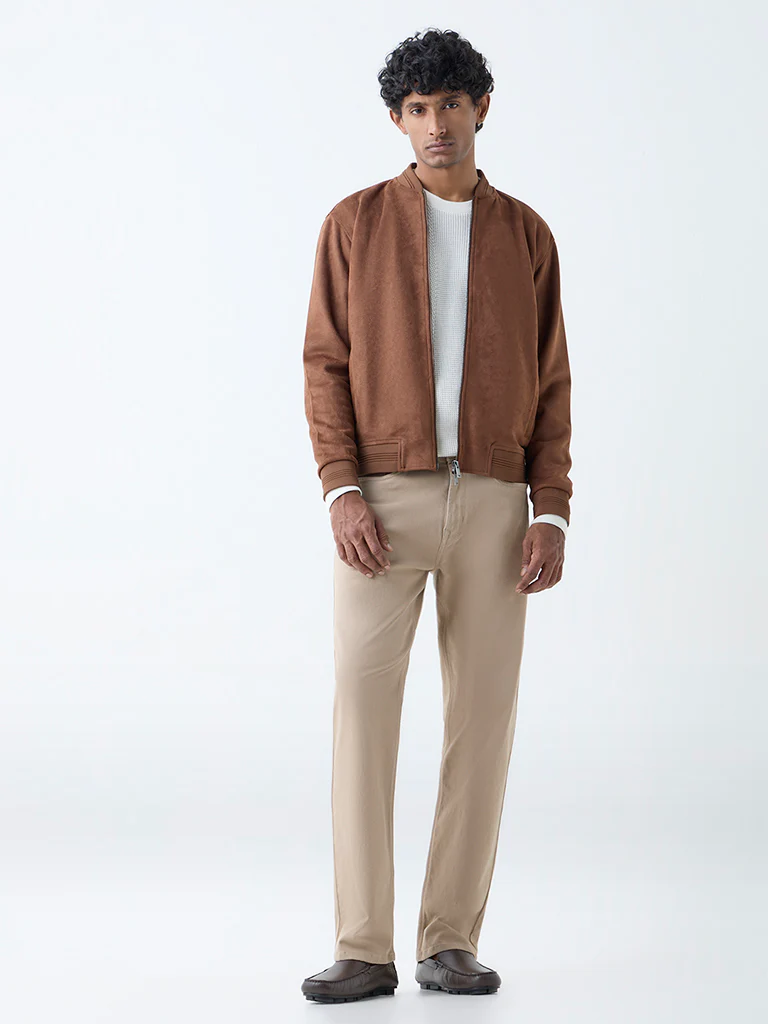 Ascot Tan Solid Relaxed-Fit Suede Jacket - Image 3