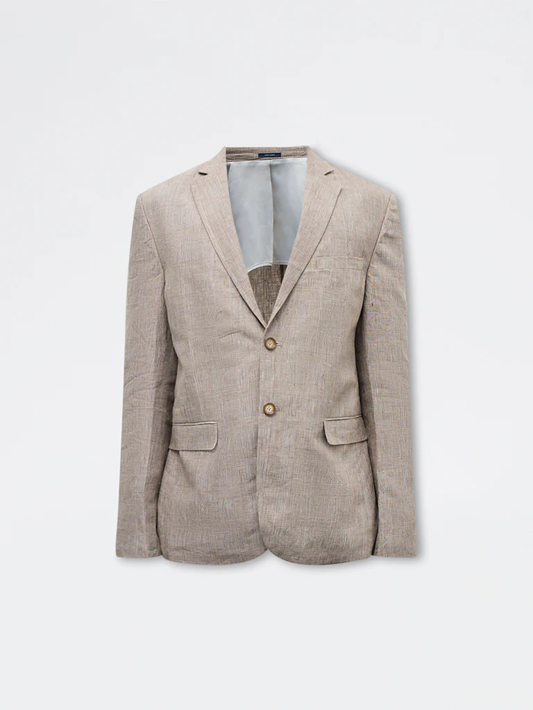 Ascot Taupe Checkered Relaxed-Fit Linen Blazer - Image 5