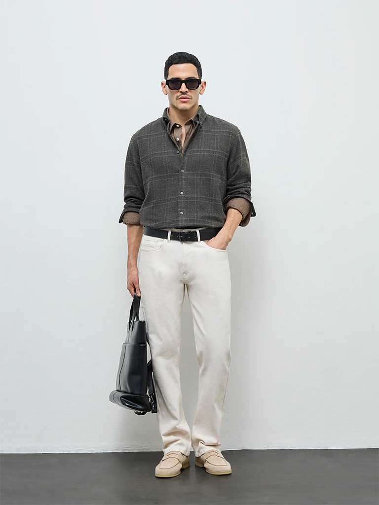 Ascot Taupe Checkered Relaxed-Fit Shirt