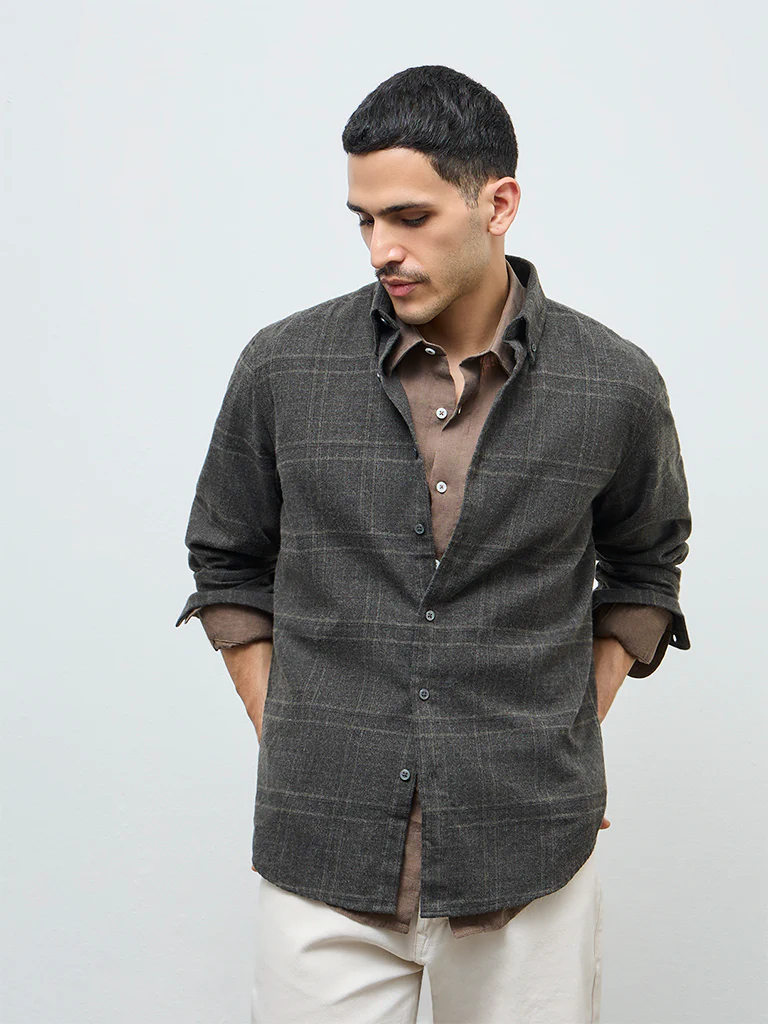 Ascot Taupe Checkered Relaxed-Fit Shirt - Image 2