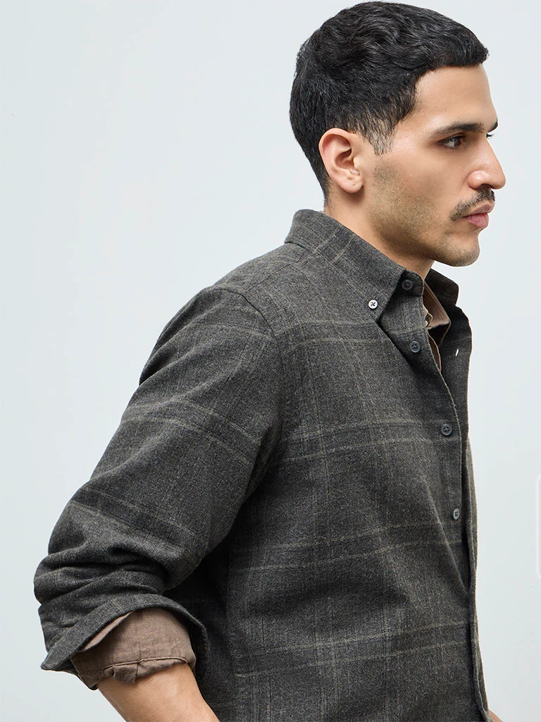 Ascot Taupe Checkered Relaxed-Fit Shirt - Image 3