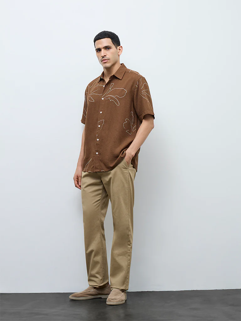 Ascot Taupe Floral Pattern Relaxed-Fit Shirt - Image 2