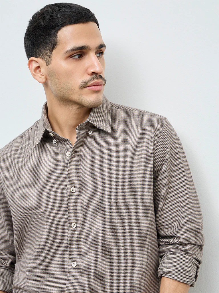 Ascot Taupe Houndstooth Relaxed-Fit Cotton Shirt - Image 3