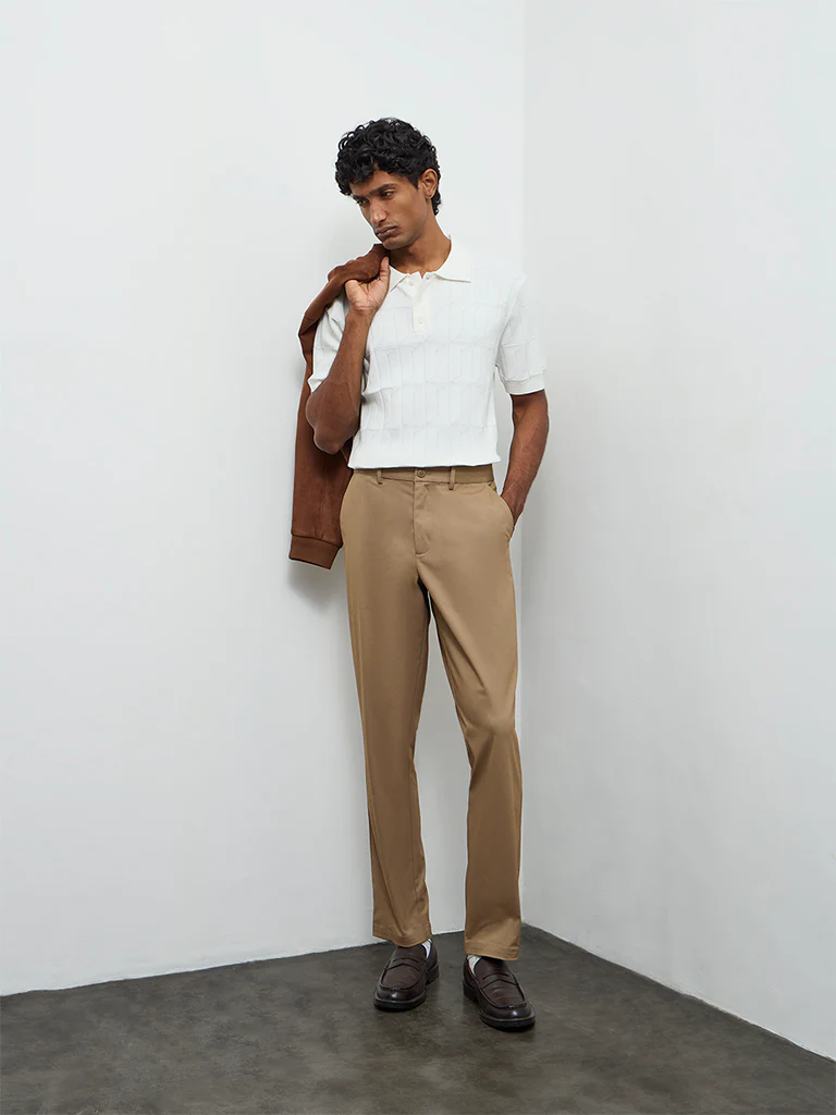 Ascot Taupe Relaxed-Fit Mid-Rise Cotton-Blend Trousers