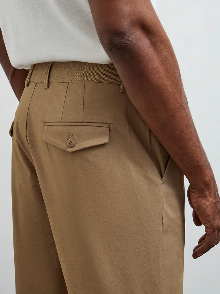 Ascot Taupe Relaxed-Fit Mid-Rise Cotton-Blend Trousers - Image 4