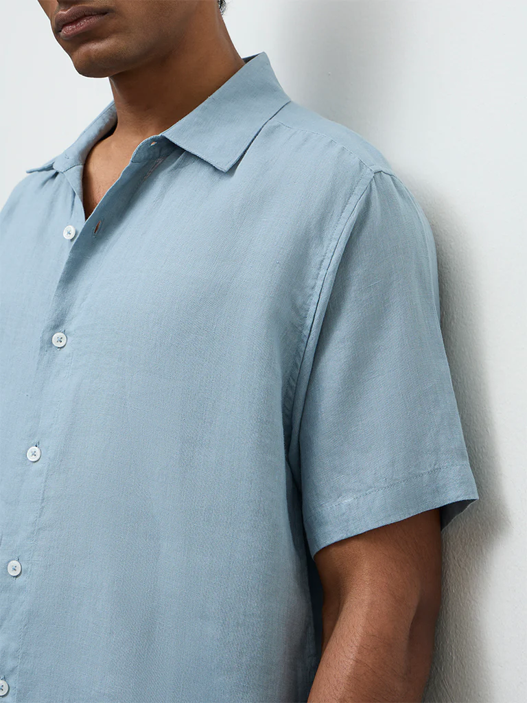 Ascot Teal Relaxed-Fit Linen Shirt - Image 4
