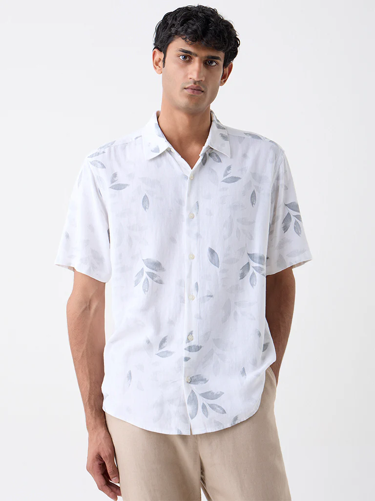 Ascot White Botanical Design Relaxed-Fit Shirt
