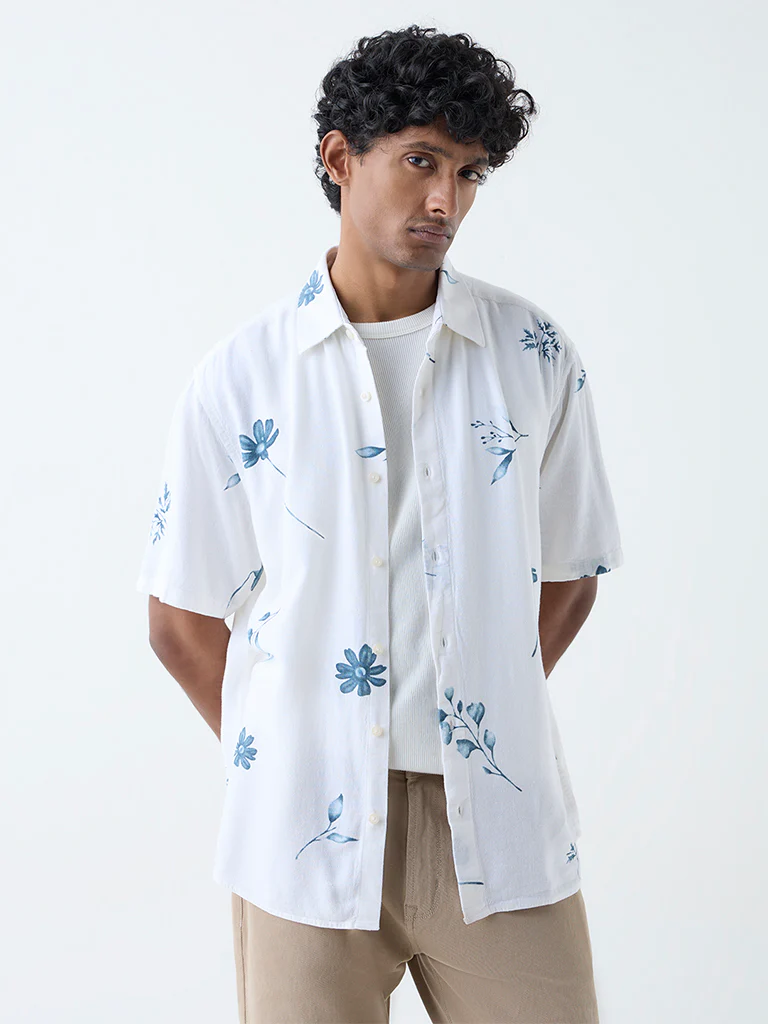 Ascot White Floral Design Relaxed-Fit Shirt - Image 2
