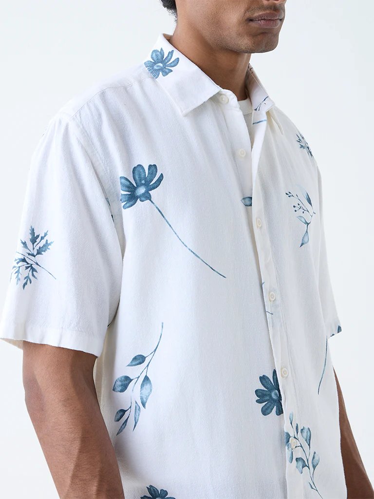 Ascot White Floral Design Relaxed-Fit Shirt - Image 3