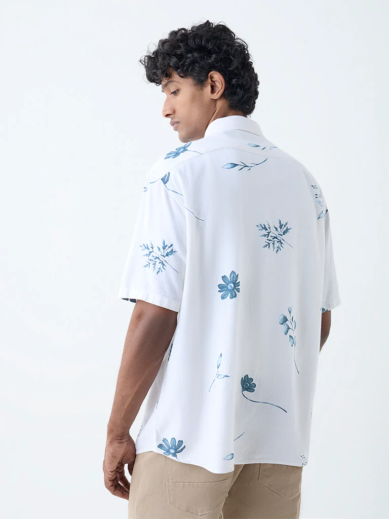 Ascot White Floral Design Relaxed-Fit Shirt - Image 4