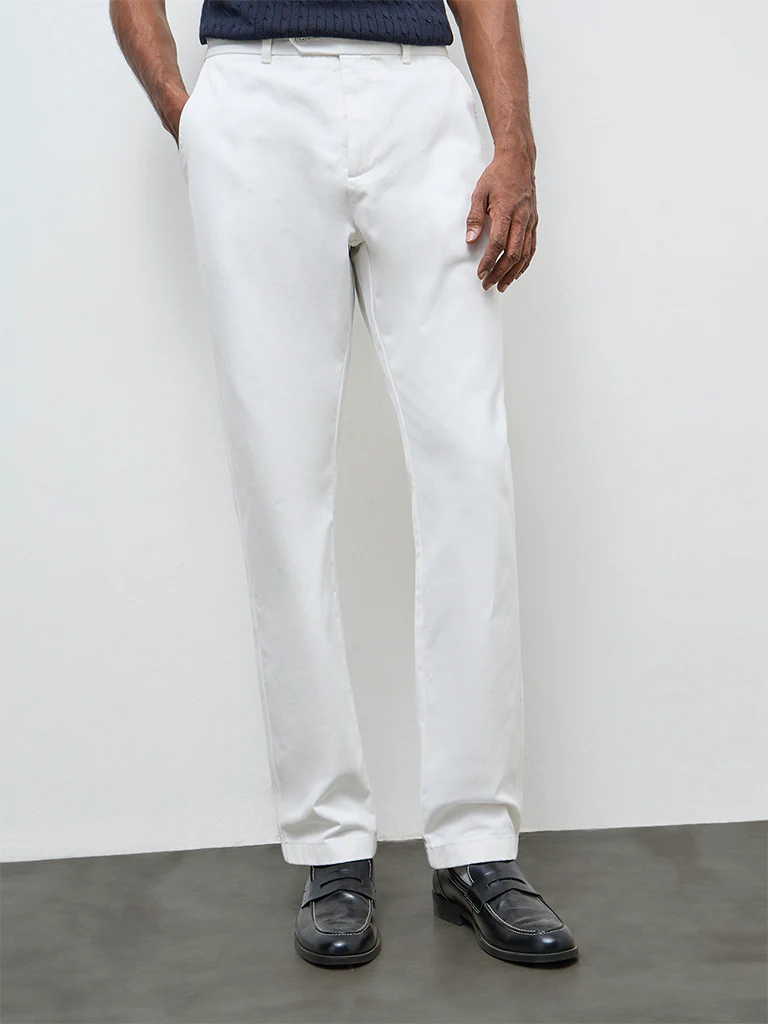 Ascot White Relaxed-Fit Mid-Rise Cotton Trousers - Image 3