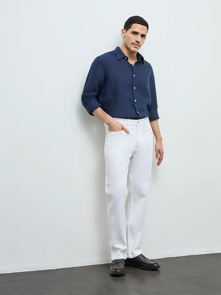 Ascot White Relaxed-Fit Mid-Rise Jeans