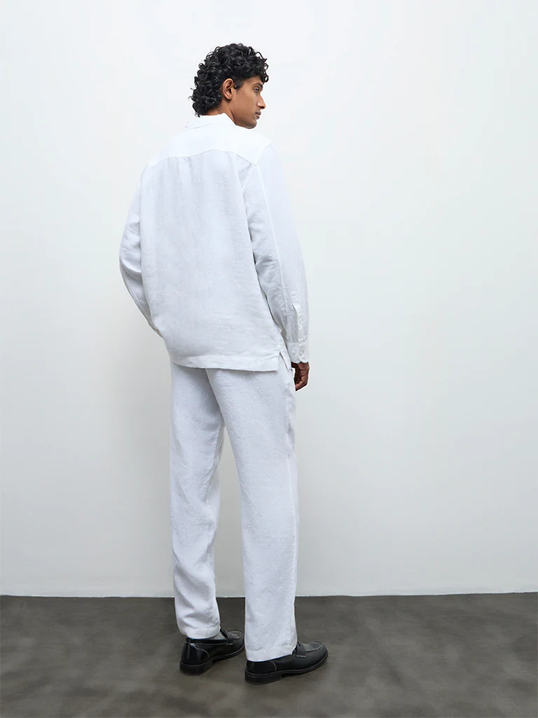 Ascot White Relaxed-Fit Mid-Rise Linen Trousers - Image 5