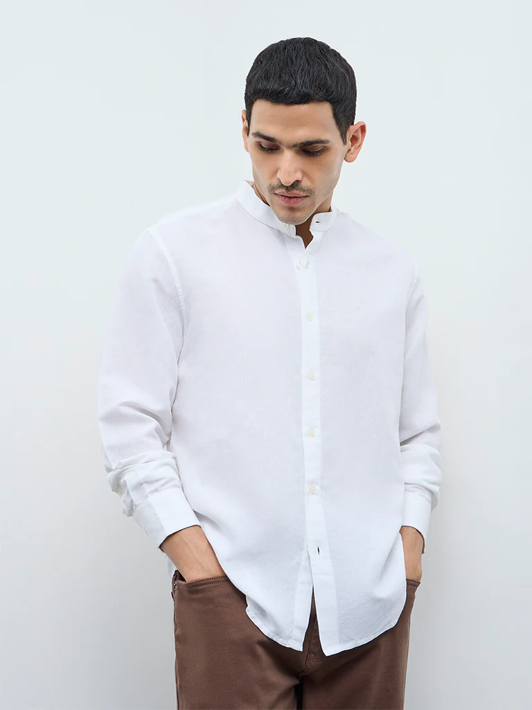 Ascot White Solid Relaxed-Fit Shirt - Image 3