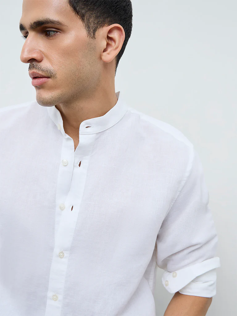 Ascot White Solid Relaxed-Fit Shirt - Image 4