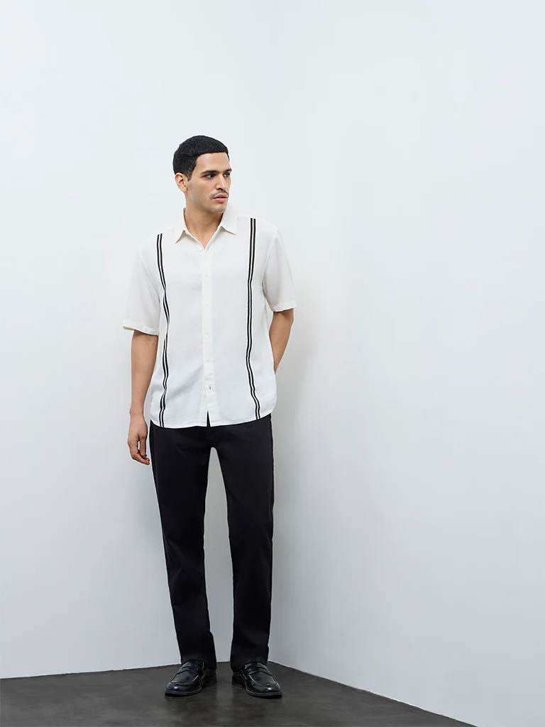 Ascot White Stripe Printed Relaxed-Fit Shirt - Image 3