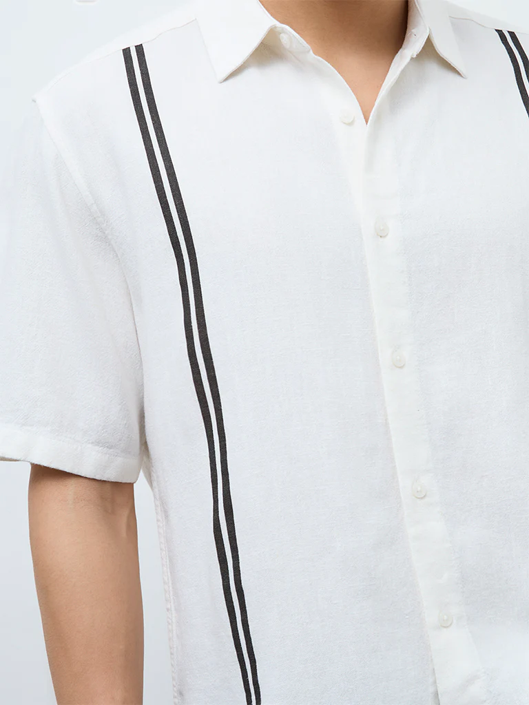 Ascot White Stripe Printed Relaxed-Fit Shirt - Image 4