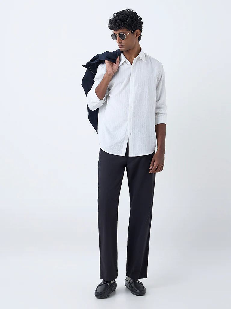 Ascot White Striped Relaxed-Fit Cotton Shirt - Image 2