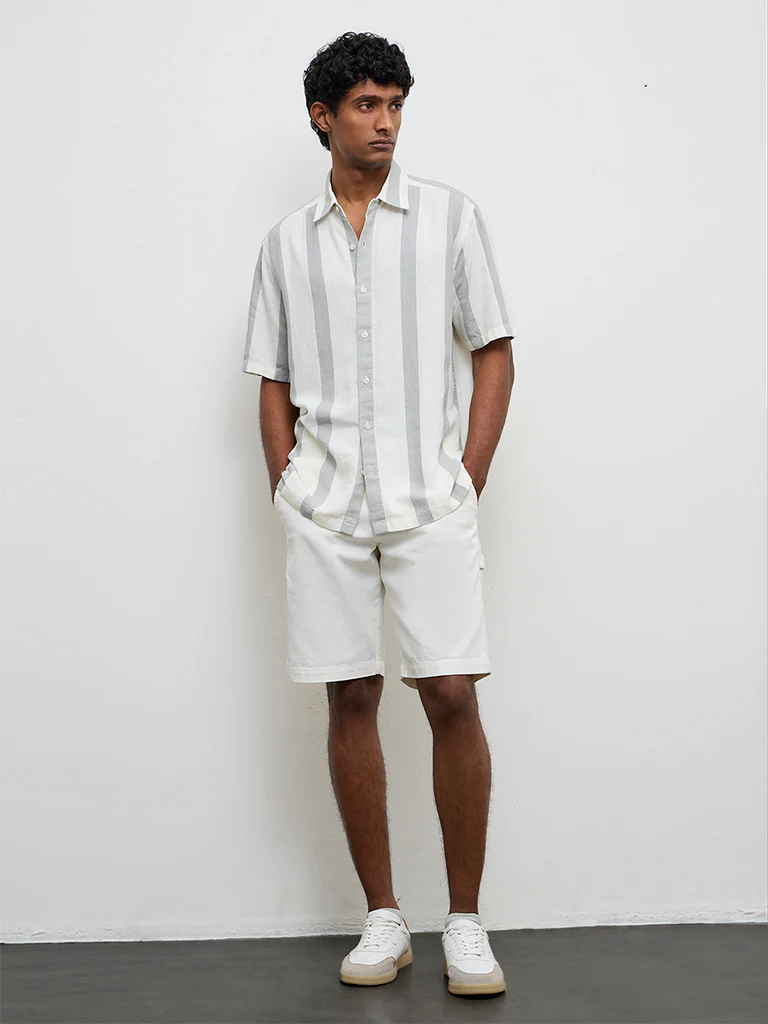 Ascot White Striped Relaxed-Fit Shirt