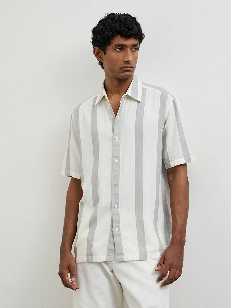 Ascot White Striped Relaxed-Fit Shirt - Image 2