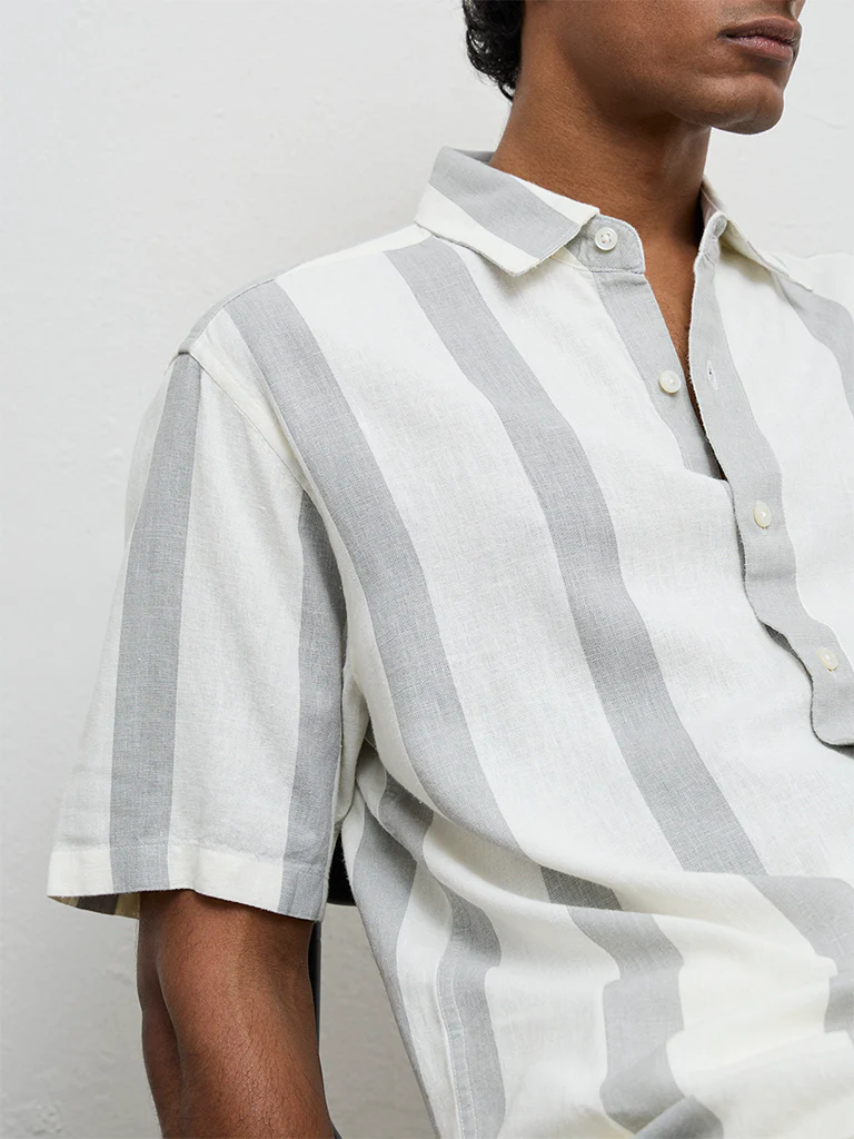 Ascot White Striped Relaxed-Fit Shirt - Image 3