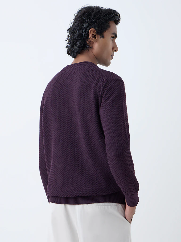 Ascot Wine Knit-Textured Relaxed-Fit Cotton-Blend Sweater - Image 5