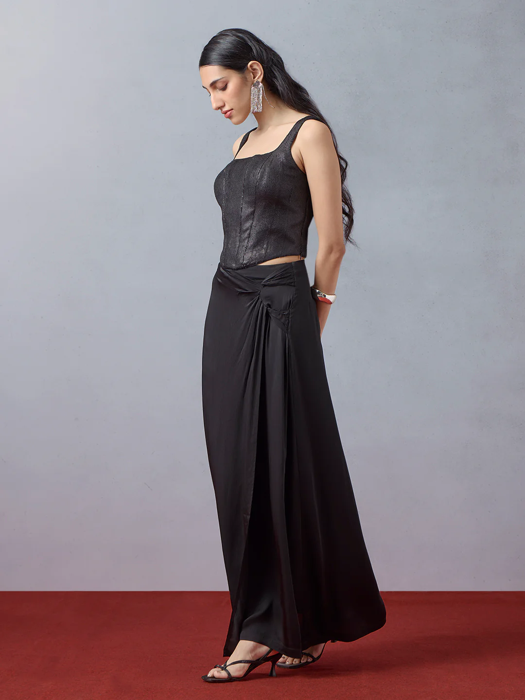 Black Embellished Corset-Style Top