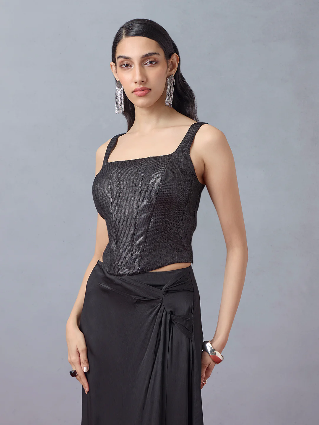 Black Embellished Corset-Style Top - Image 2