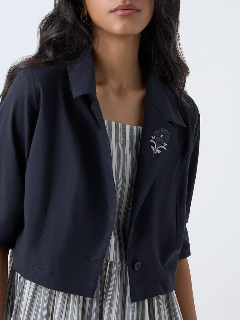 Bombay Paisley Black Cotton Tiered Dress with Jacket - Image 3