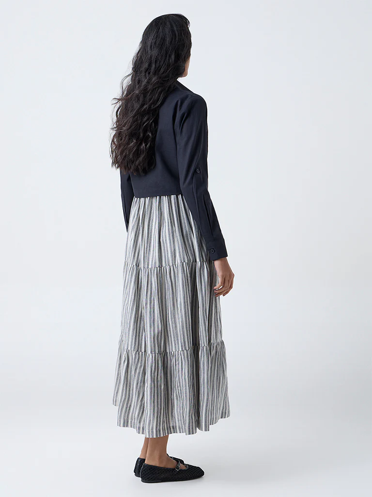 Bombay Paisley Black Cotton Tiered Dress with Jacket - Image 4