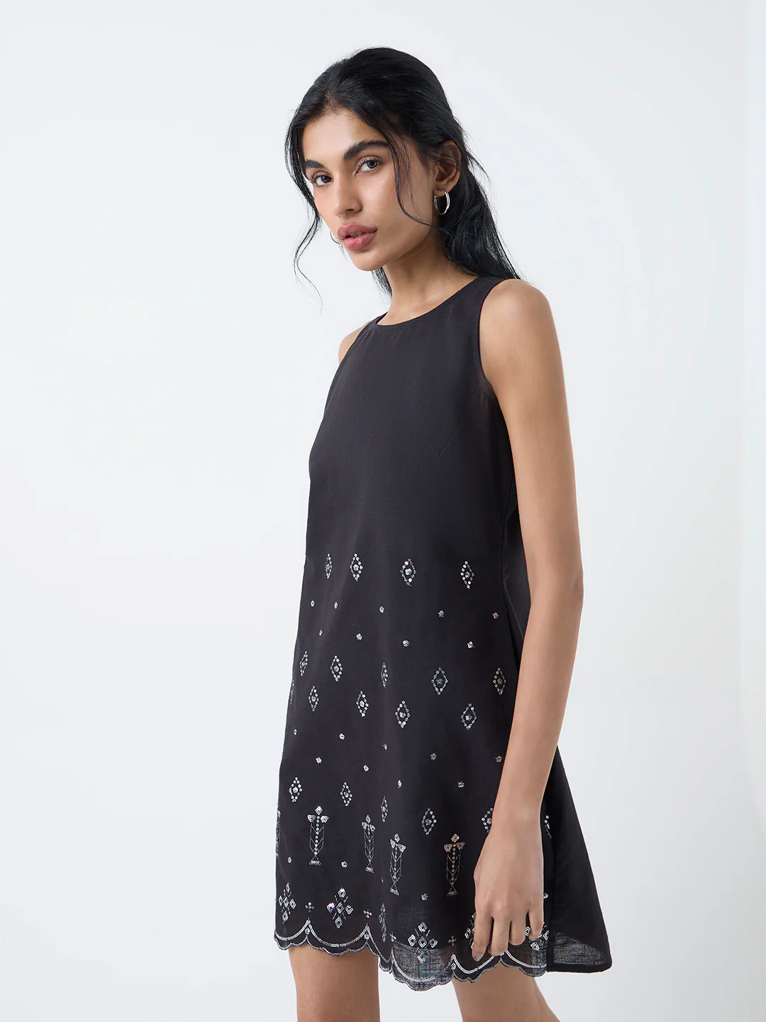 Bombay Paisley Black Embellished Cotton Shift Dress - Image 2