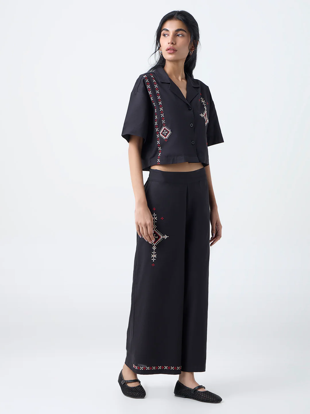 Bombay Paisley Black Embroidered Cotton-Blend Shirt - Image 2