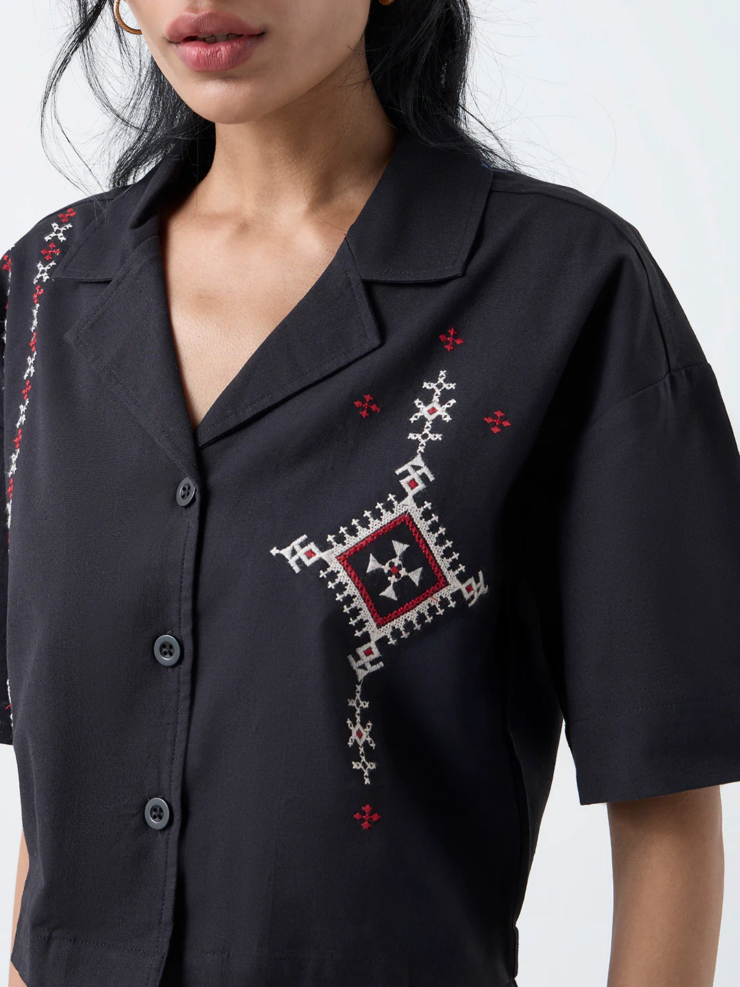 Bombay Paisley Black Embroidered Cotton-Blend Shirt - Image 3