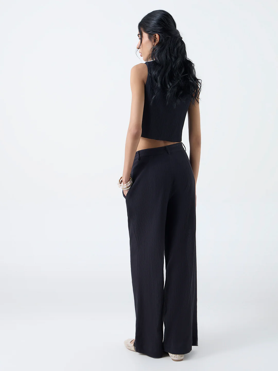 Bombay Paisley Black Embroidered Cotton Pants - Image 4