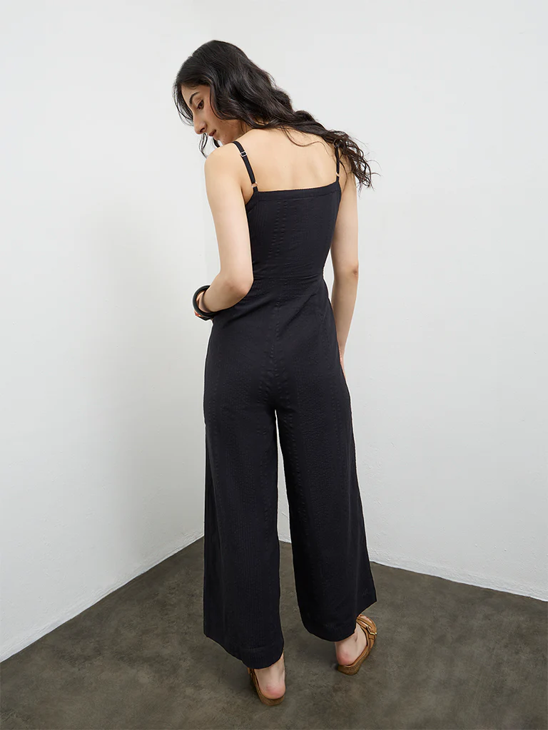 Bombay Paisley Black Floral Embroidered Cotton Jumpsuit - Image 4