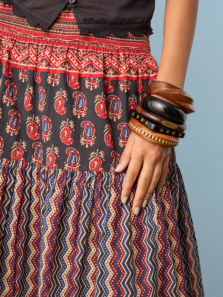 Bombay Paisley Black Printed Cotton Skirt - Image 3